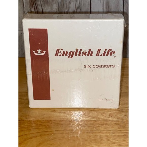 Set of 6 Vintage English Life Round Coasters Flower Basket Made in England - Picture 3 of 3